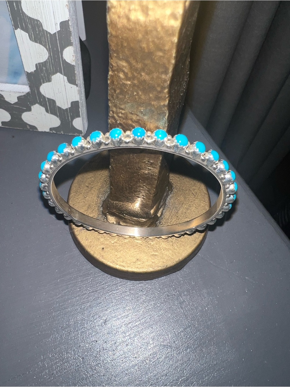 Gaynell Parker & Shawn Yazzie Native made Turquoise & Sterling bangle bracelet